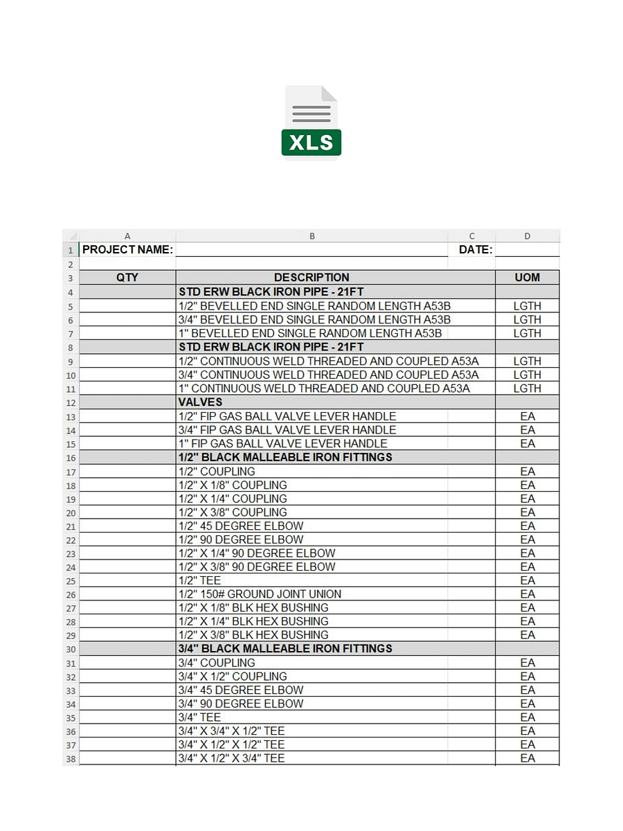 Black Iron BOM MS Excel Template No 3 product image (1)