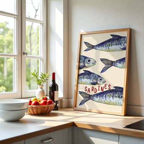 Sardines Print Sardine Tin Vintage Poster Retro Sardine Wall Art Fish Print Eclectic Wall Art Colorful Kitchen Art Maximalist...