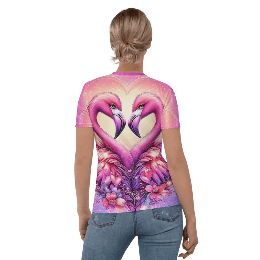 Flamingo Heart Embrace Tee - Whimsical Lovebird Art product image (2)