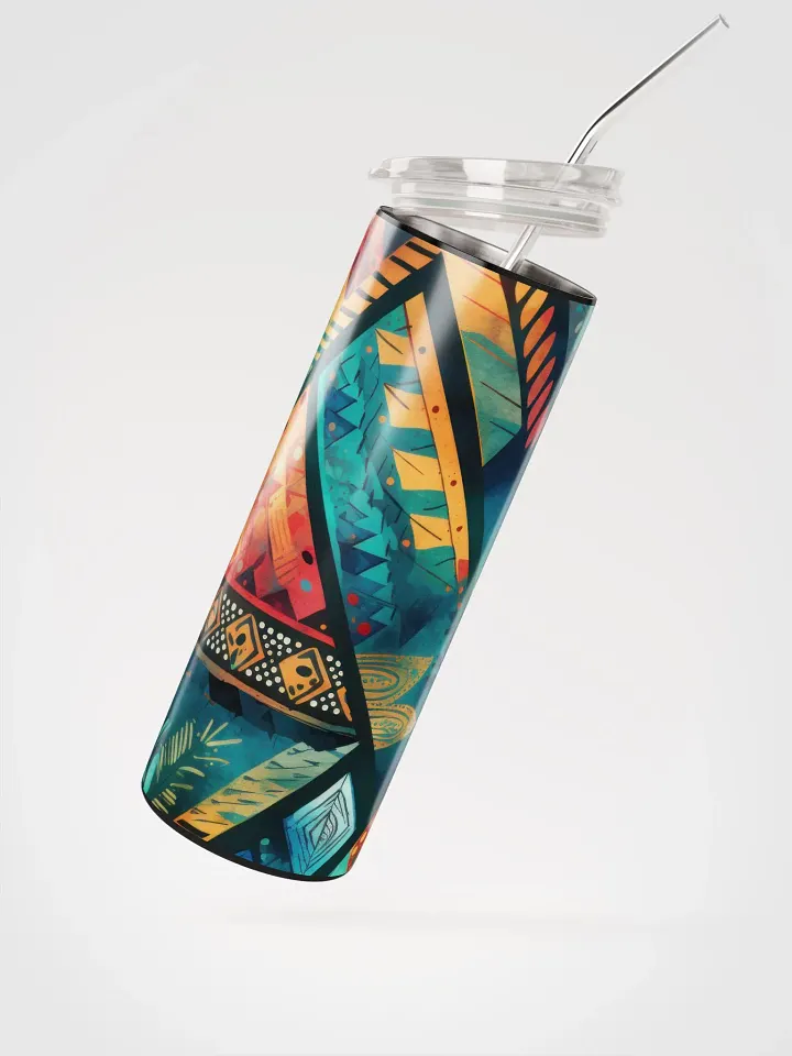 Geometric Bohemian Stainless Steel Tumbler with Reusable Straw - Eco-Friendly 20 oz Travel Mug product image (2)