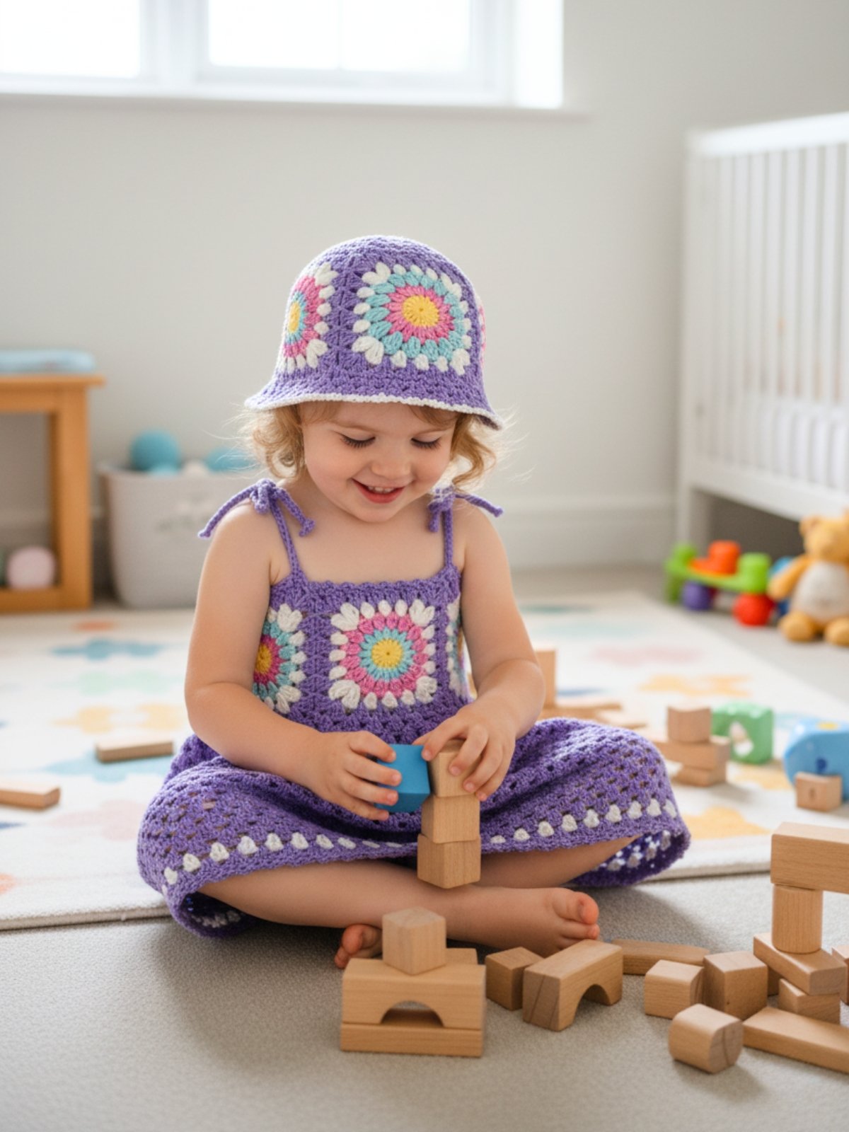 Sunburst Crochet Bucket Hat Pattern – Granny Square Summer Hat – DIY Colorful Festival Hat – Crochet PDF Pattern product image (3)