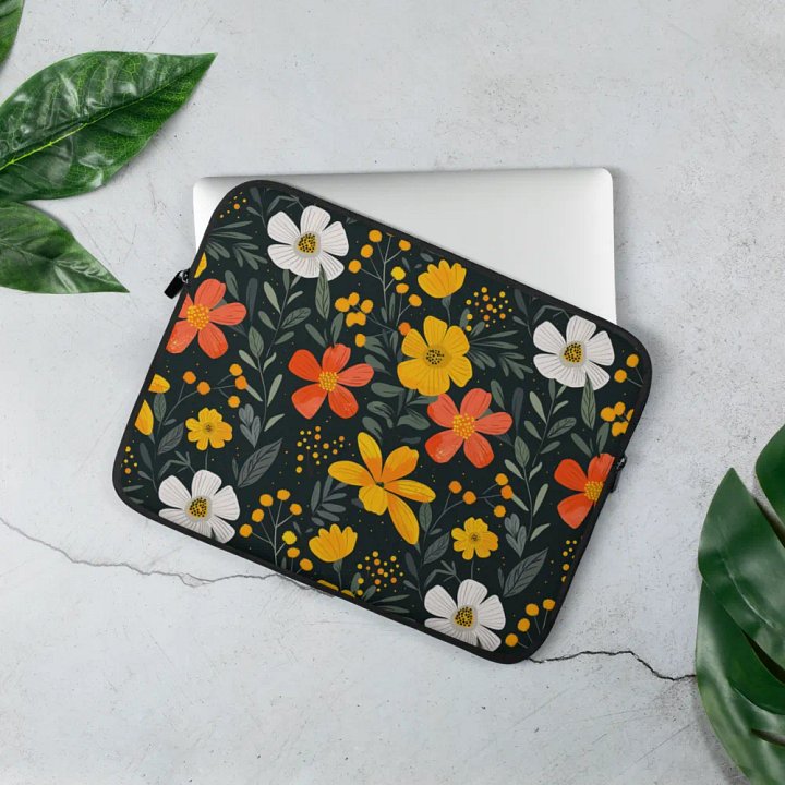 Yellow, Orange and White Floral Laptop Sleeve Cover by Treasure Pie product image (1)