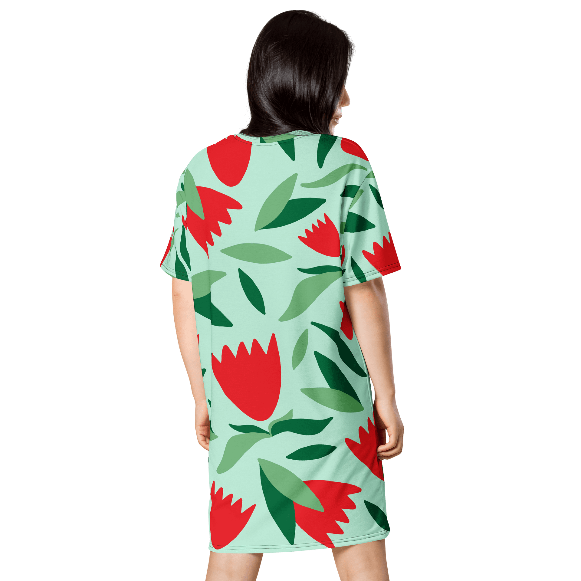 Floral Oversized T-Shirt Dress in Vibrant Red and Green - Exclusive TDSMUSIC Design product image (2)