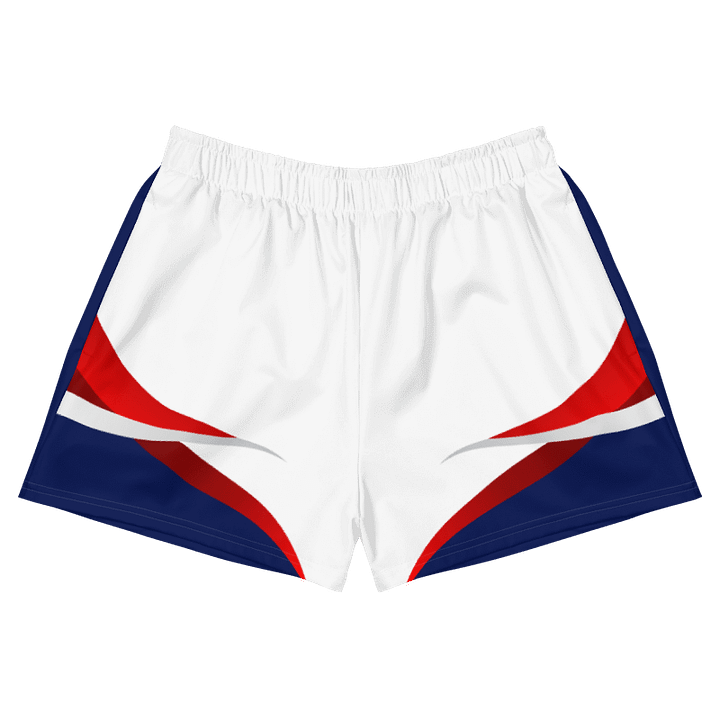 Dark Blue And White Athletic Shorts For Women With Wave Design product image (1)