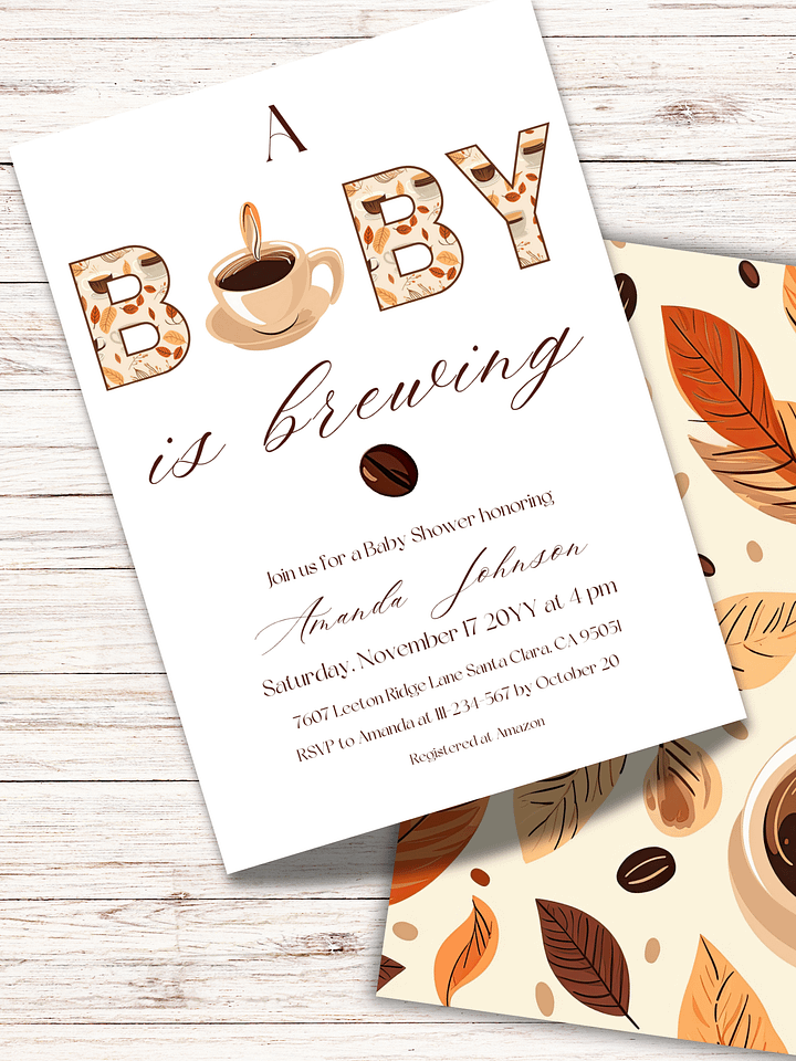 Coffee Themed Baby Shower Invitation, Rustic Brown and Beige Baby Shower Party, A Baby is Brewing Brunch Invitation, Digital Download product image (2)