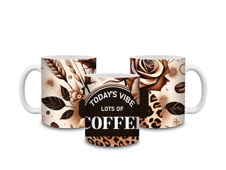 Today's Vibe Lots of Coffee 11oz Mug – Stylish Coffee-Themed Ceramic Cup with Chic Leopard and Floral Design – Perfect Gift for Coffee Lovers product image (1)