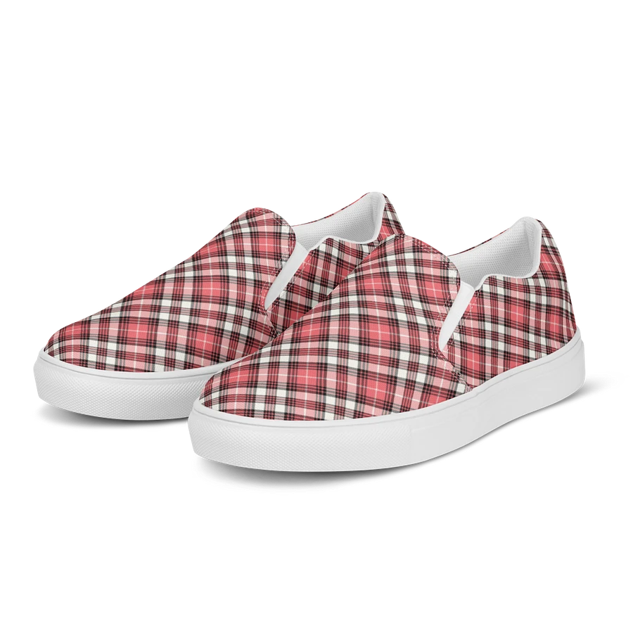 Coral Pink, Black, and White Plaid Women's Slip-On Shoes product image (3)