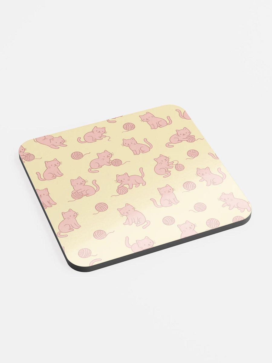 Pink Kittens Playing with Yarn Cork Coaster product image (2)