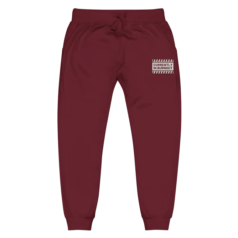 CURRENTLY IN BURNOUT (maroon design) embroidered fleece joggers product image (2)