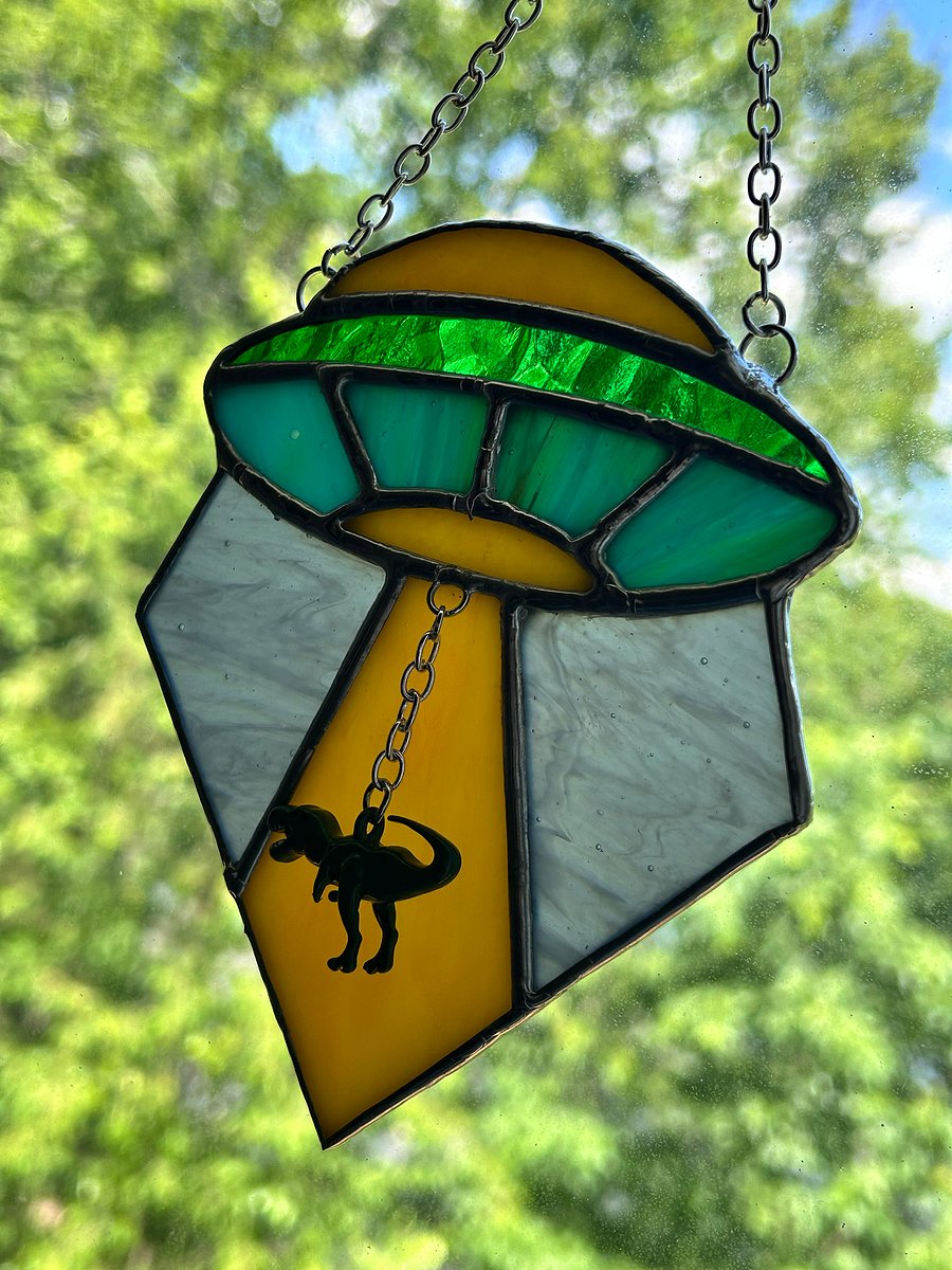 UFO Abduction (Dino) Stained Glass Suncatcher product image (4)