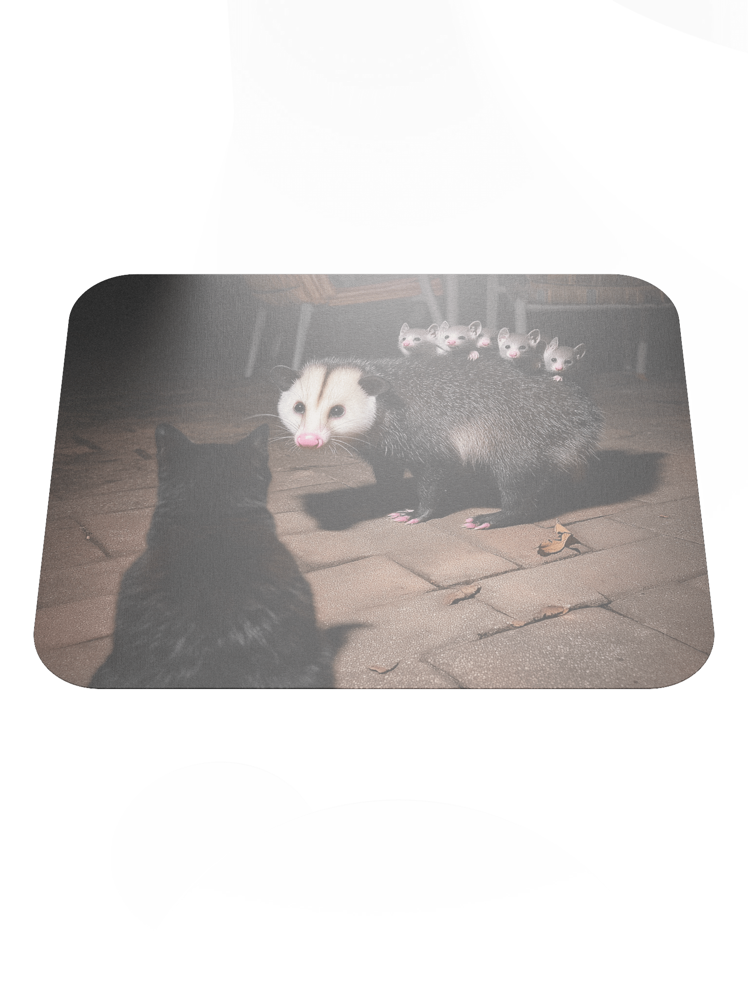 Cat meets opossum family Mouse Pad product image (1)