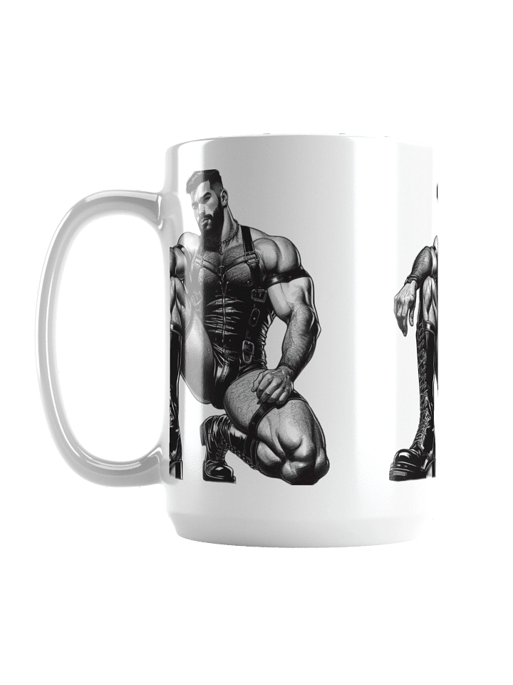 Gay Leather Top Man Leder Pride Daddy Tom of Finland Tribute Graphic Design White Glossy Mug product image (1)