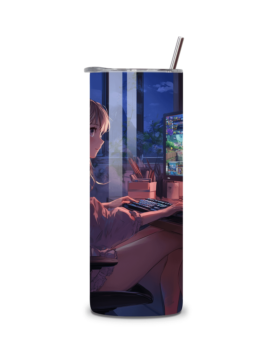 Anime Gamer Girl 20oz Skinny Tumbler with Metal Straw – Vibrant Gaming Setup Design – Double-Walled Insulated Stainless Steel Tumbler Gift for Anime and Gaming Fans (Anime Girl 1) product image (5)