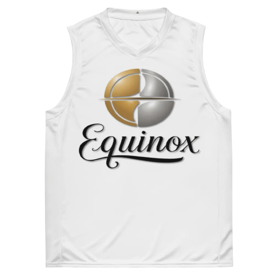 Equinox Recycled Unisex Basketball Jersey - White with Gold & Silver Logo product image (2)