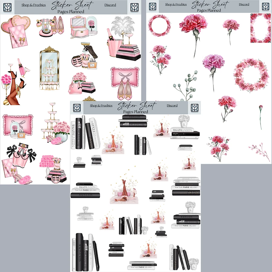 French Book Girl Pink and Floral Decorative Sticker Bundle for Goodnotes product image (2)