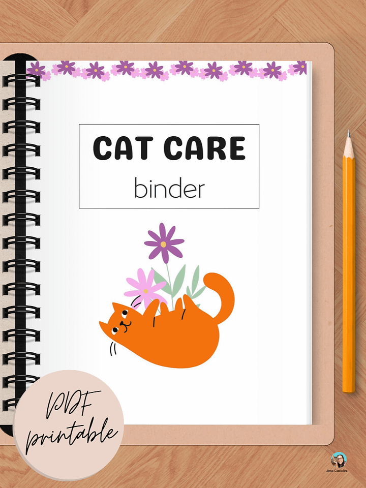 Orange Cats & Flowers Cat Care Binder Printable product image (1)