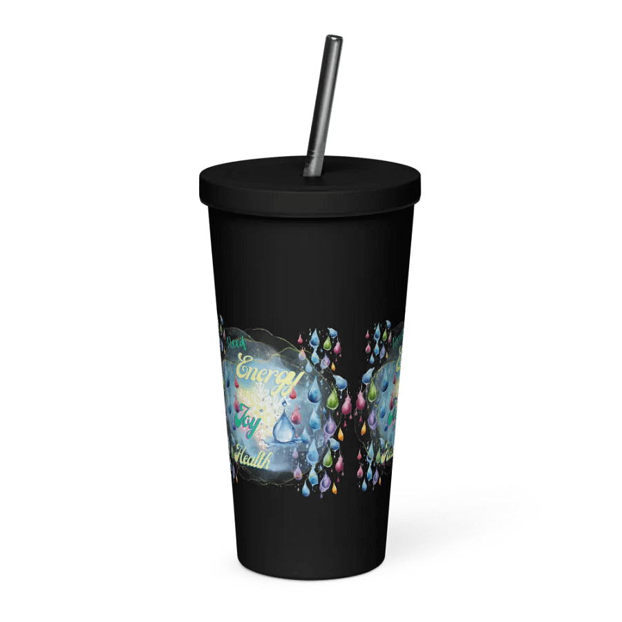 Insulated Tumbler with straw with beautiful swirly  water drop splash and drops design, product image (4)