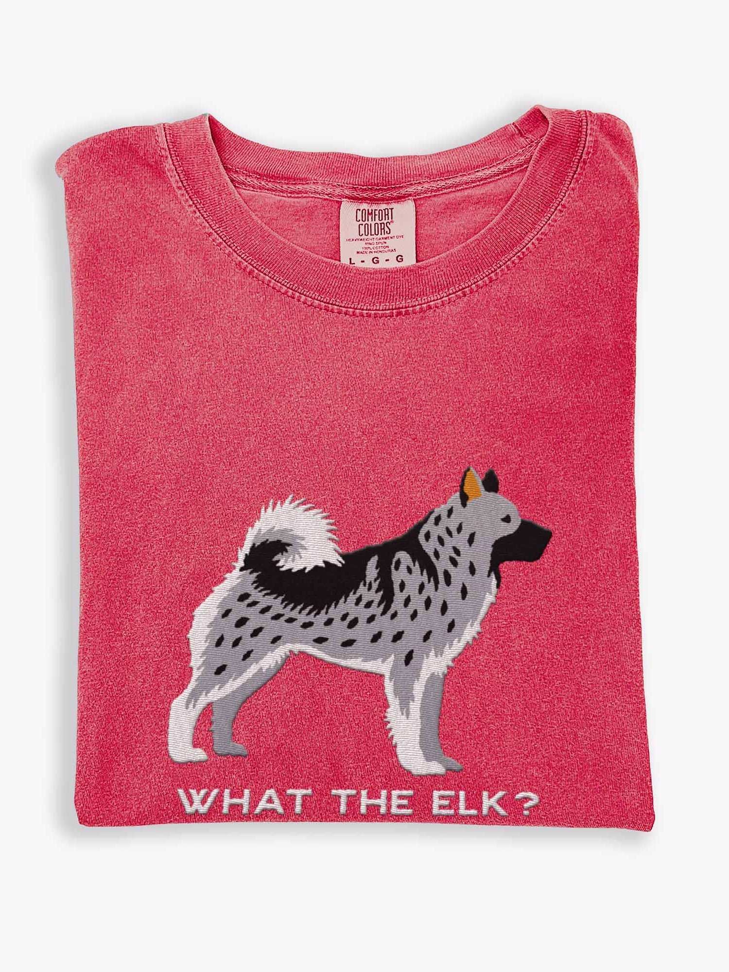 What the Elk? T-Shirt(Embroidered) of a Norwegian Elkhound(Gray) product image (1)