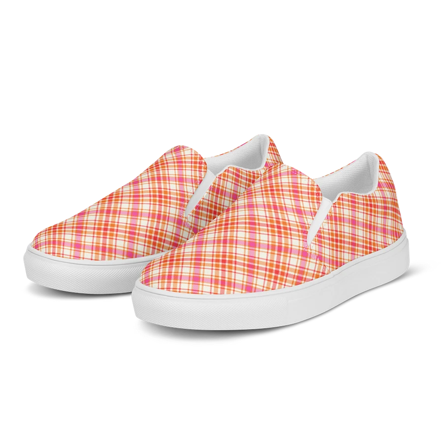 Orange and Hot Pink Plaid Women's Slip-On Shoes product image (3)