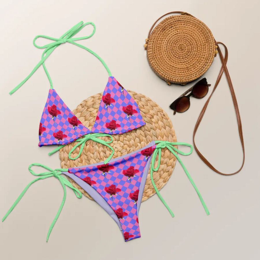 Rosy string bikini {melon and periwinkle} product image (6)