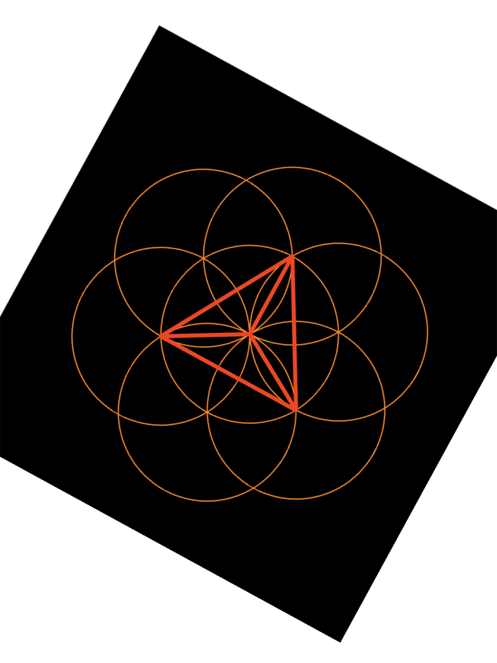 Tetrahedron Square Sticker – Red & Orange with Flower of Life on Black product image (2)