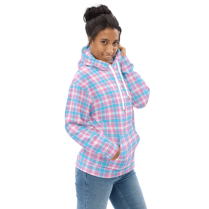 Baby Blue, Pink, and White Plaid Hoodie product image (1)
