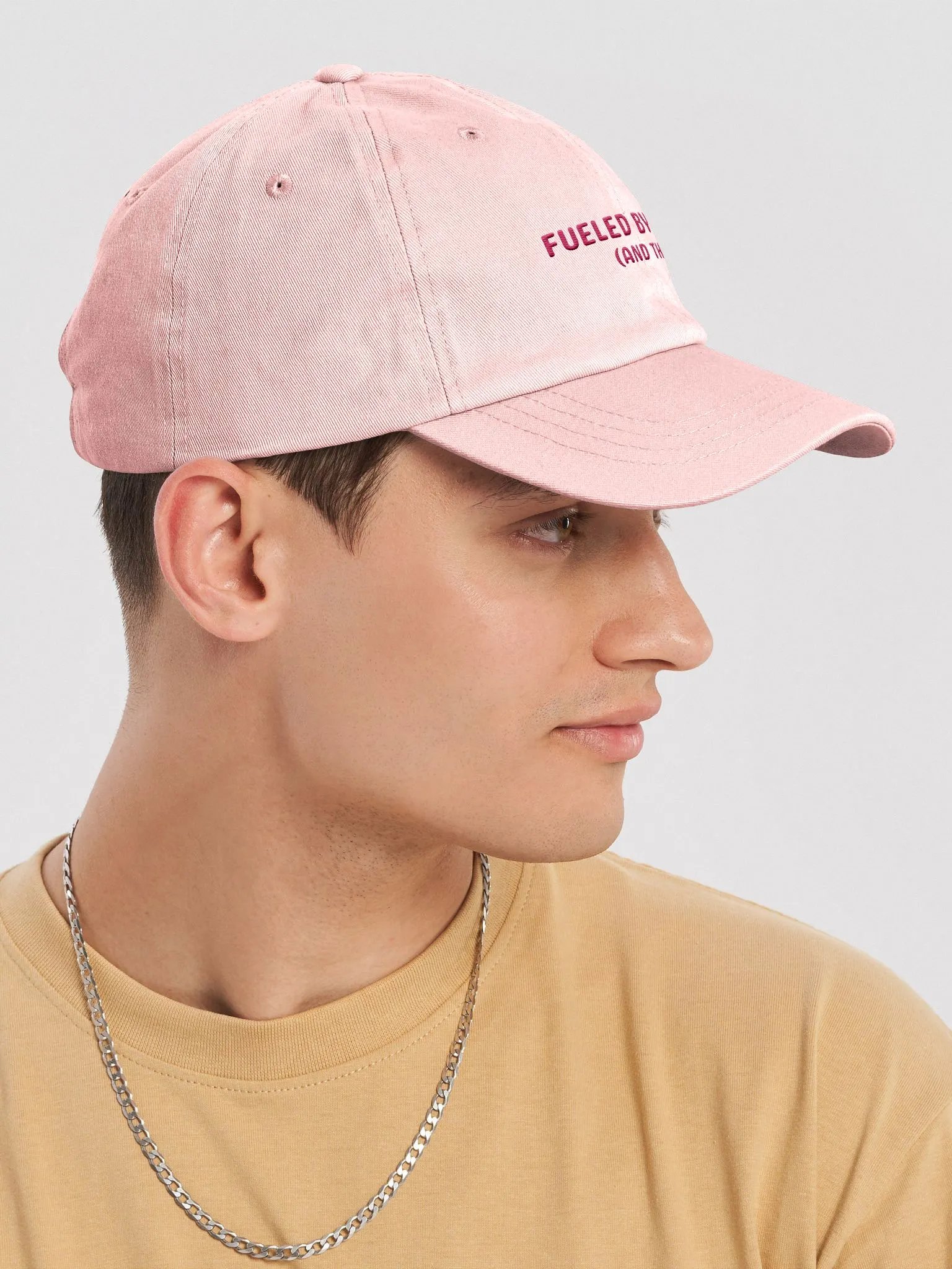 FUELED BY SPITE (pink thread) embroidered pastel dad hat product image (6)