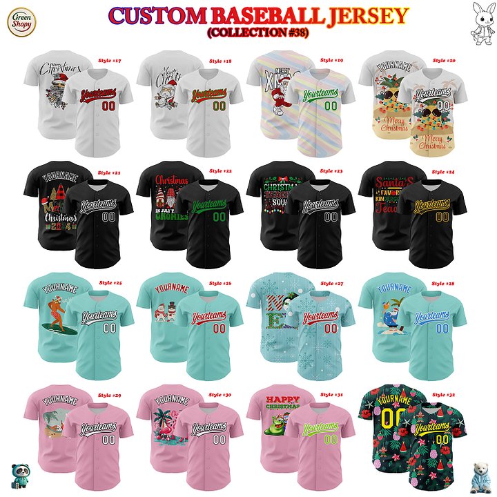 Authentic Baseball Jersey, Custom Baseball Jersey, Personalized Sport Jersey, Colorful, Number, Christmas, X-Mas product image (182)