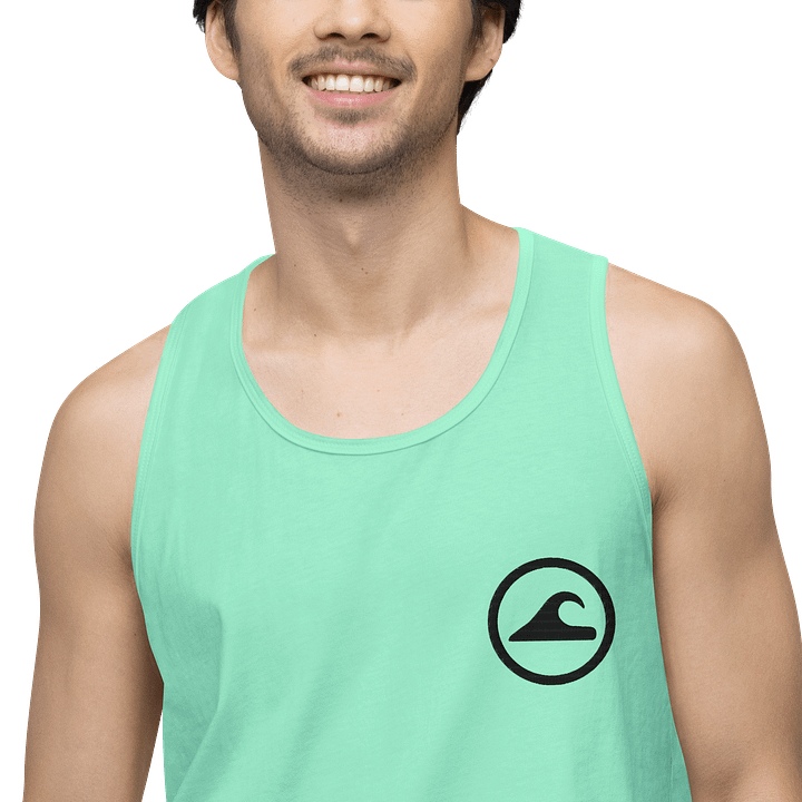 Embroidered Wave Rider Cotton Heritage Men's Premium Tank Top (Black-on-Color) product image (16)
