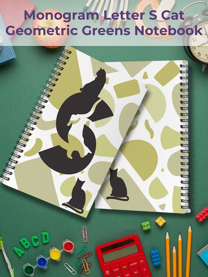 Monogram Letter S Cat Lover Geometric Greens Notebook product image (1)