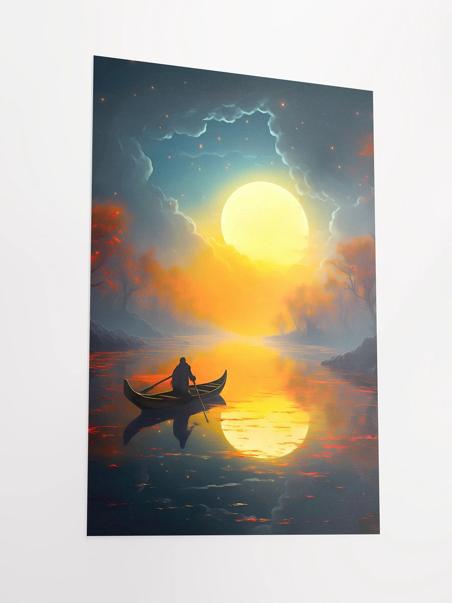 Moonlit Serenity: A Lone Fisherman on Rowboat Under the Moon and Stars Matte Poster product image (4)