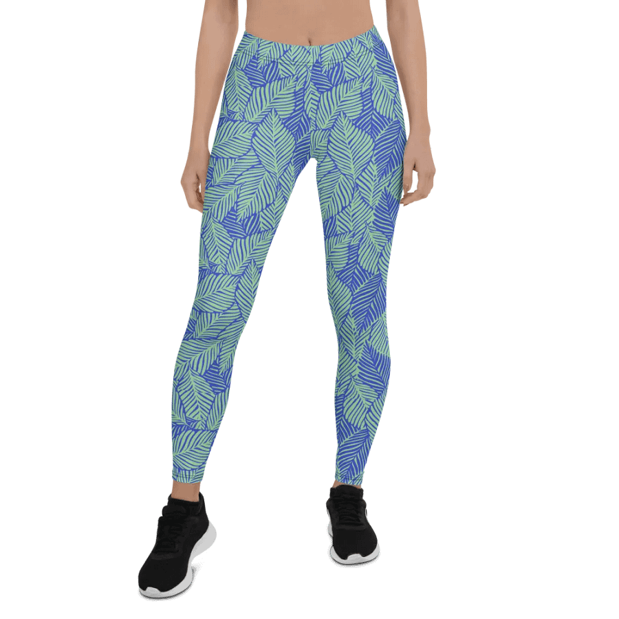 Leggings in light green and blue leafy designs for those who like natures inpired product image (1)