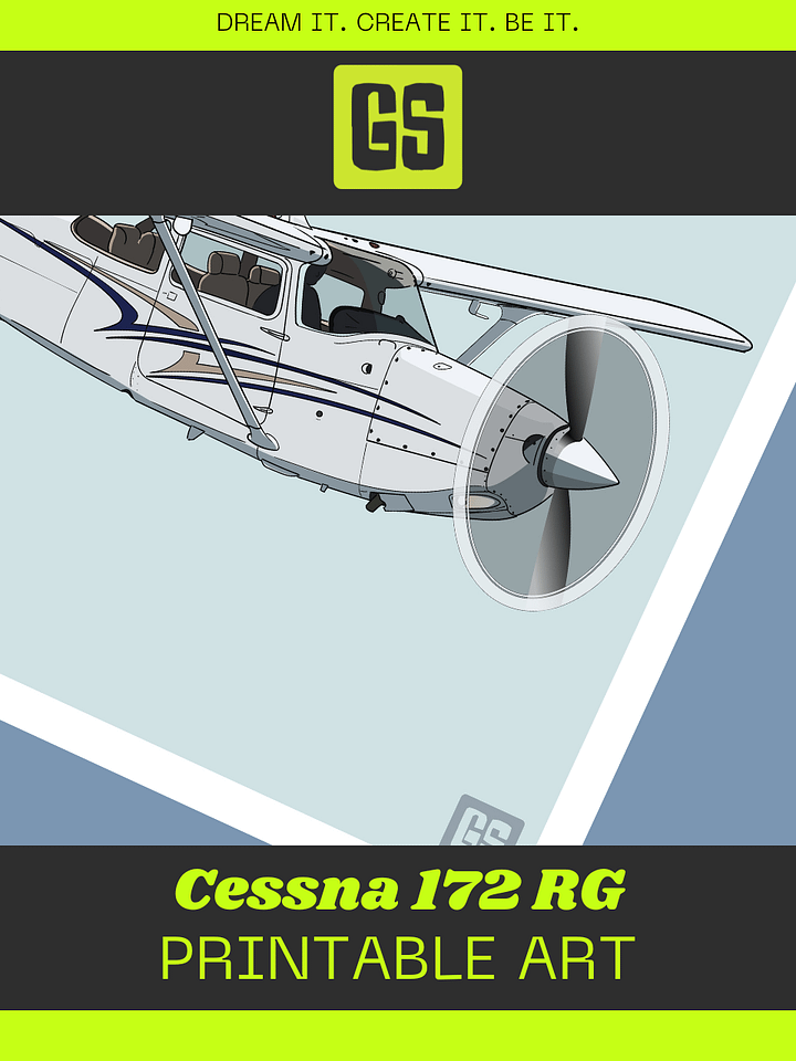 Cessna 172 RG Printable Aviation Wall Art Landscape Blue Background Fill with White Background product image (2)