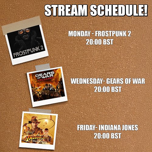 🚨 Weekly Stream Lineup 🚨

🎮 What’s on this week:

✨ Monday – 20:00
❄️ Frostpunk 2

✨ Wednesday – 20:00
🔫 Gears of War Reloade...