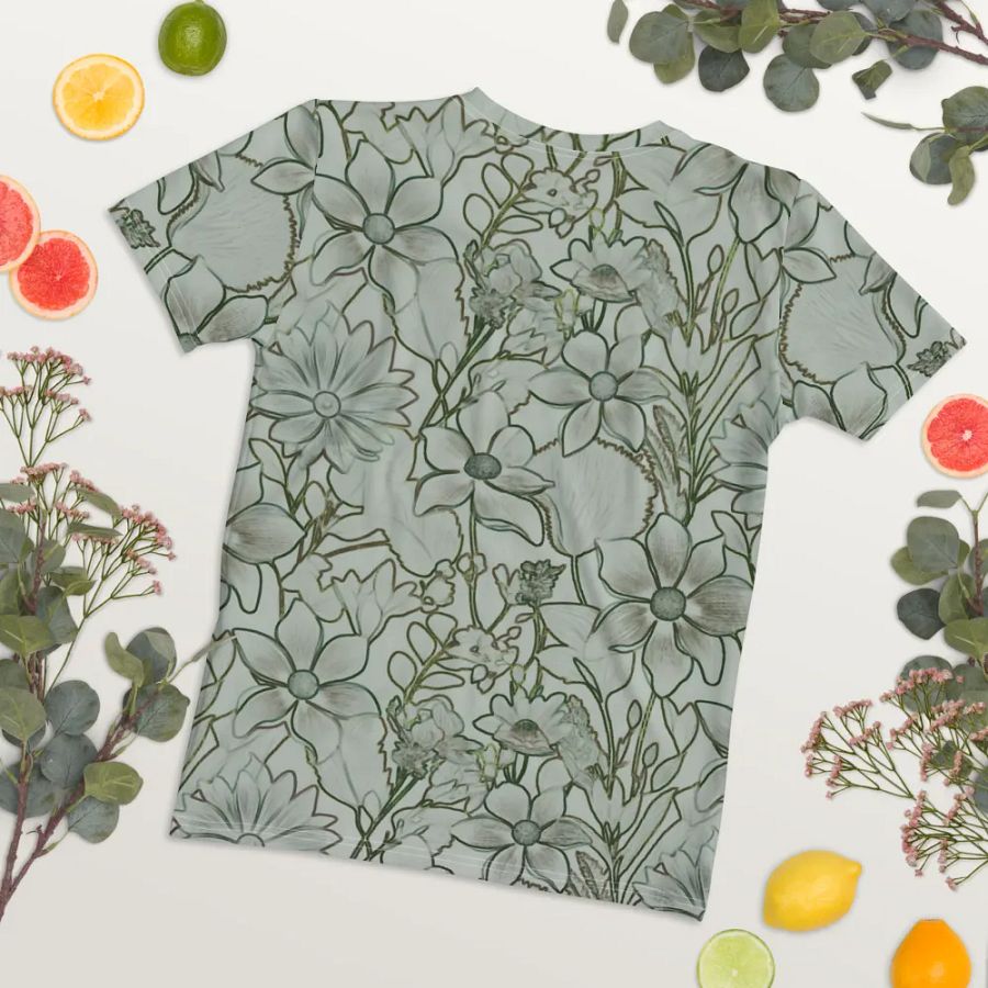 Line artLight Green and Dark green Floral/All-Over Print Women's Crew Neck T-Shirt by Sublicolor product image (8)