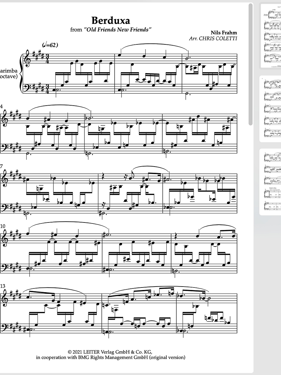 Marimba Solo: BERDUXA by Nils Frahm (arr. Chris Coletti) product image (1)