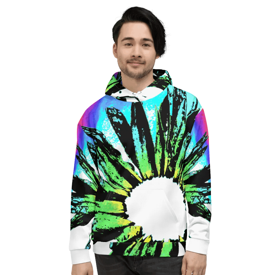 Abstract Vibrant Green Daisy Flower Unisex Pull On Hoodie product image (7)