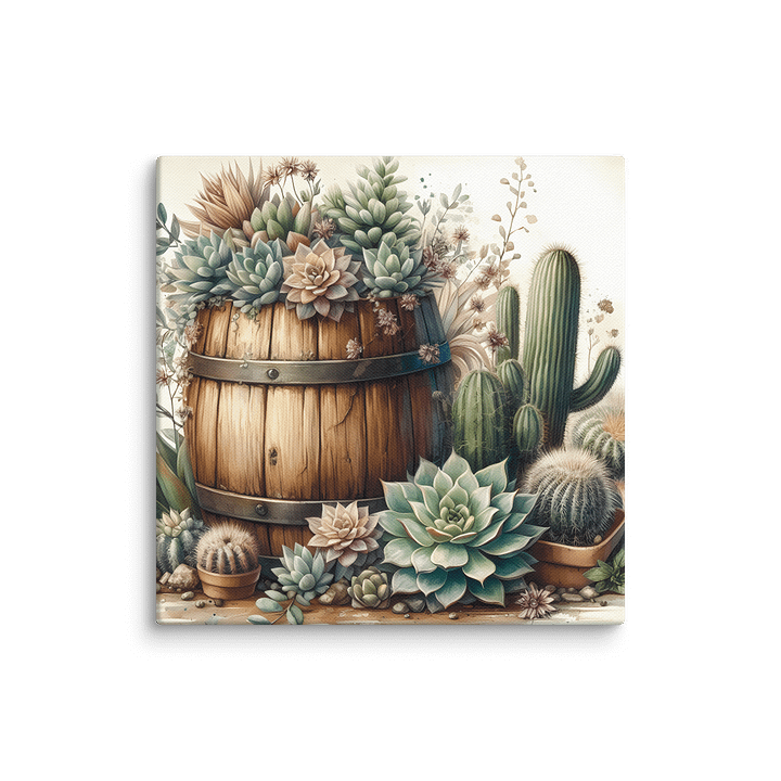 Rustic Succulents & Cacti Wine Barrel Canvas Print product image (1)