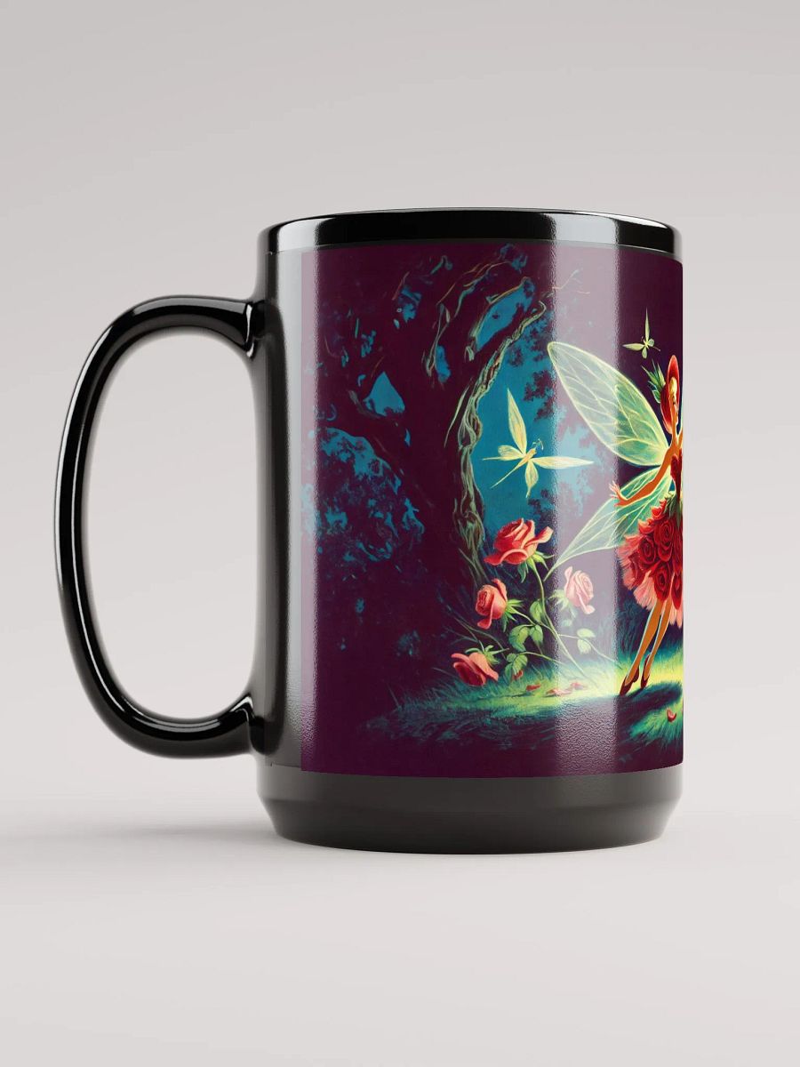 Enchanted Red Rose Petal Fairy 15 oz Black Glossy Mug product image (6)