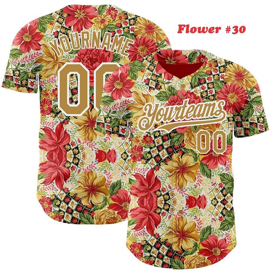 Authentic Baseball Jersey, Custom Baseball Jersey, Personalized Sport Jersey, Hawaiian Colorful, Multi Beautiful Flower product image (190)