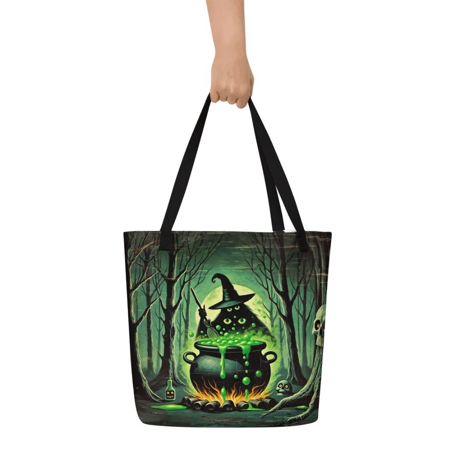 Cauldron Monster Large Halloween Tote Bag (Distressed Look) product image (6)