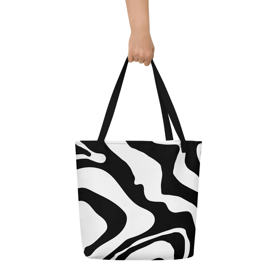 All-Over Print Large Tote Bag w/ Pocket - Black and White Wave Design product image (7)