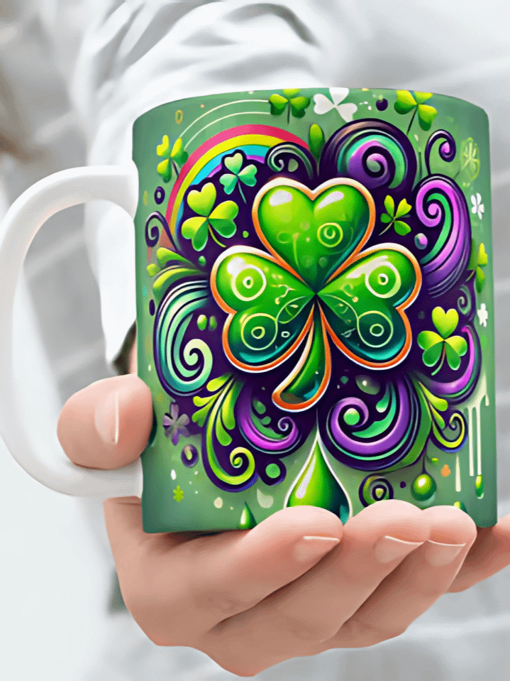 3D Clover St. Patrick’s Day Mug Wrap – 300 DPI PNG sublimation design for 11 oz and 15 oz mugs product image (1)