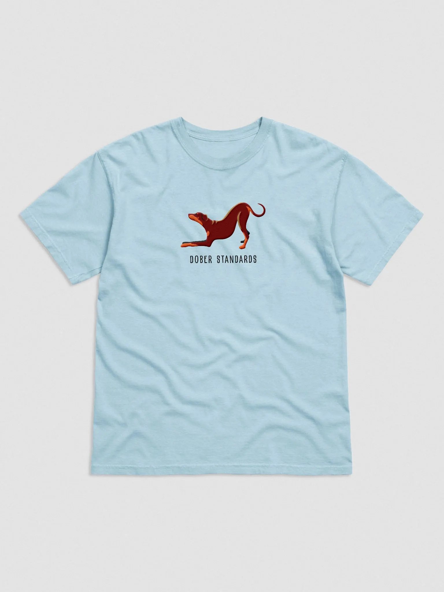 Dober Standards T-Shirt(Embroidered) of a Doberman Pinscher(Red - Full Tail & Ears) product image (4)