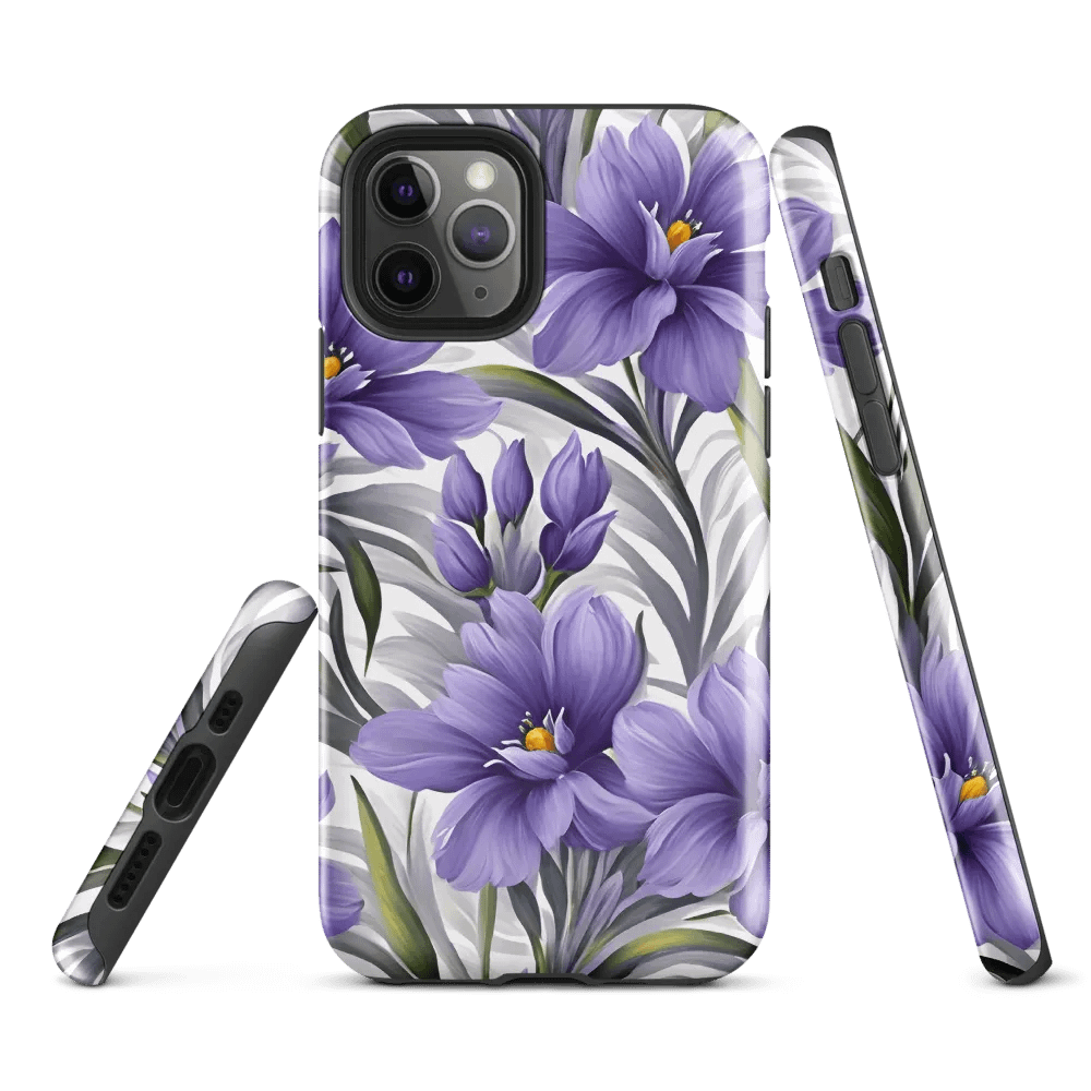 Tough Phone Case for iPhone® - Purple Flowers on a White Background product image (1)