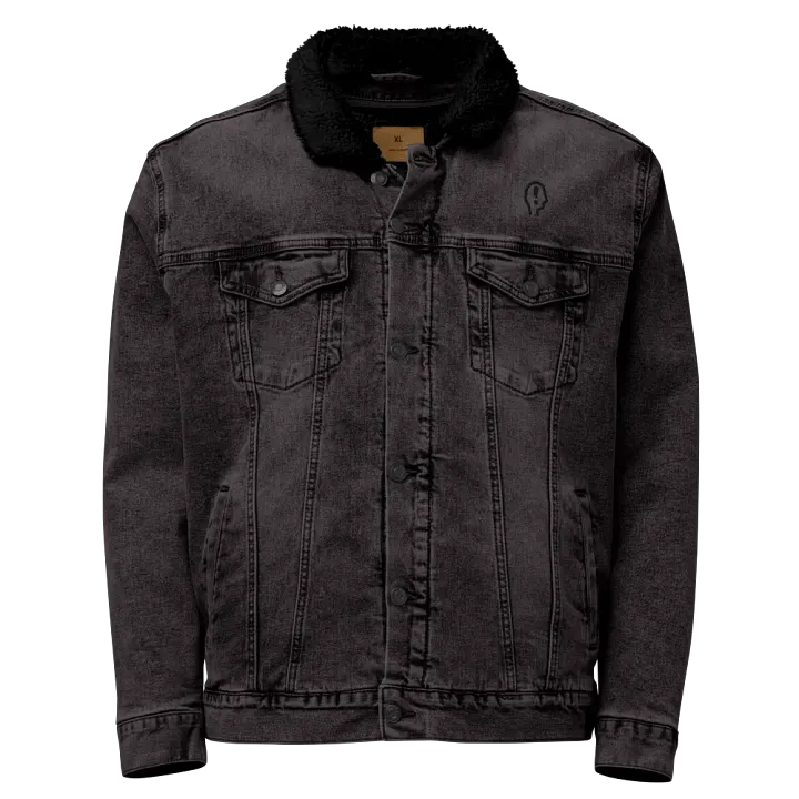 EXCLAIMING MENTALLY (black) embroidered denim sherpa jacket product image (1)