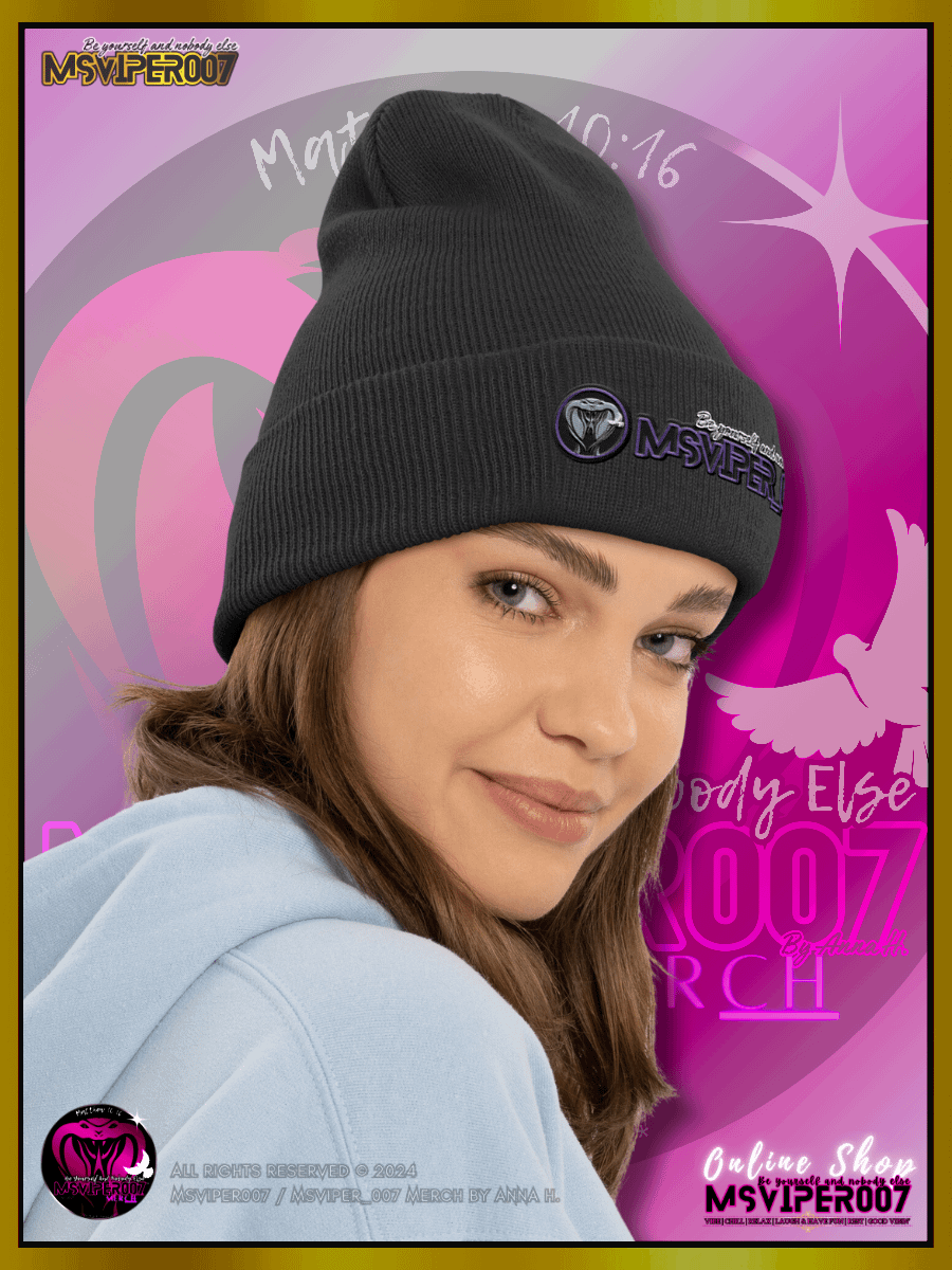 Cuffed Beanie [ Embroidered Design(s) ] - "MsViper_007™ Brand [purple/blk/V1] - Support&Sport" Stylish Beanie by Anna H. product image (4)