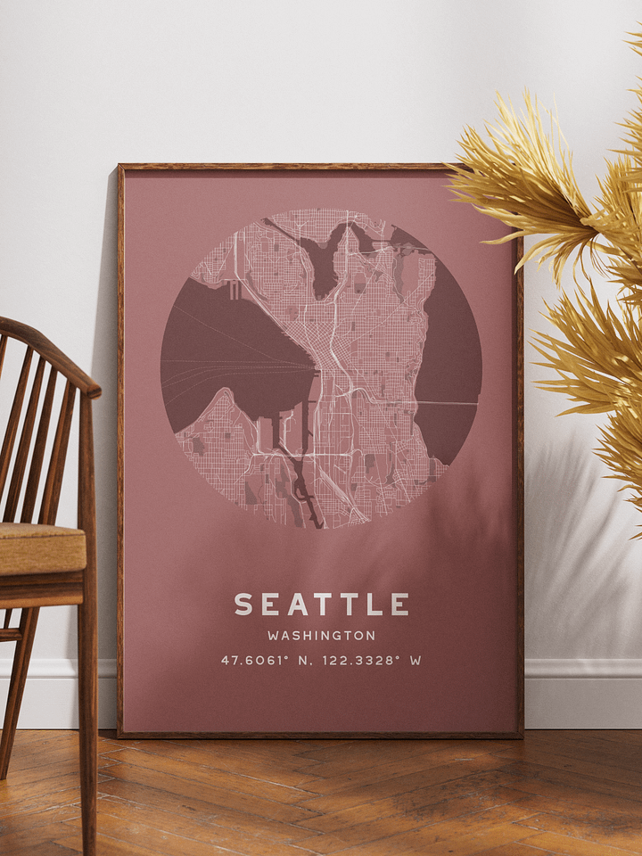 Seattle Street Map Poster – Red Minimalist Circular City Art product image (1)