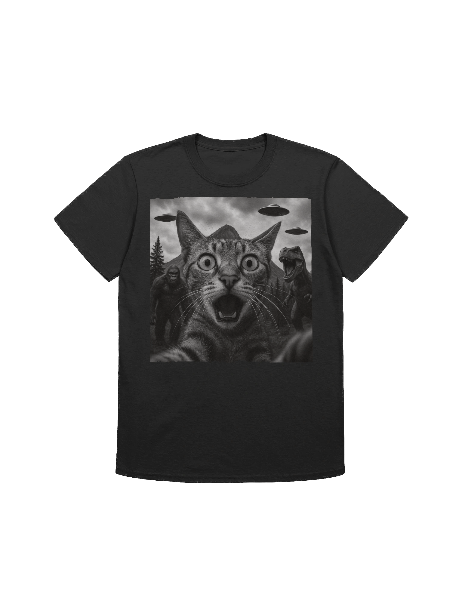 UFO Bigfoot T-Rex Selfie Cat T-Shirt product image (1)