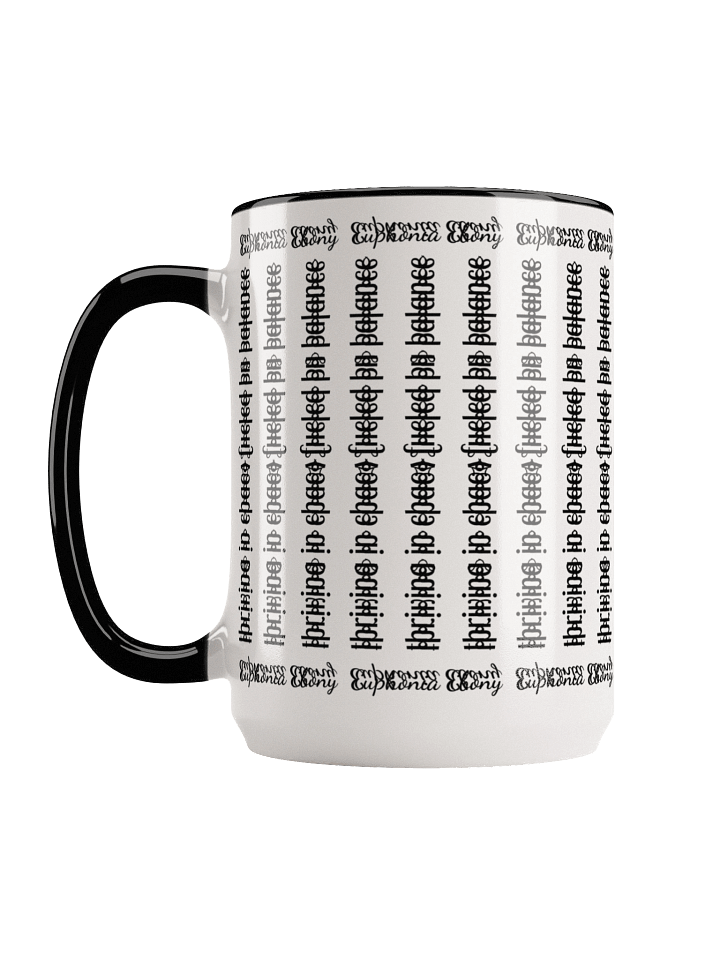 Can you spot it - Cryptic message mug "thriving in chaos fueled by balance" with border: 'Euphonia Ebony' product image (6)